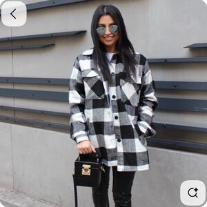 H&M Black and White Checkered Utility Jacket